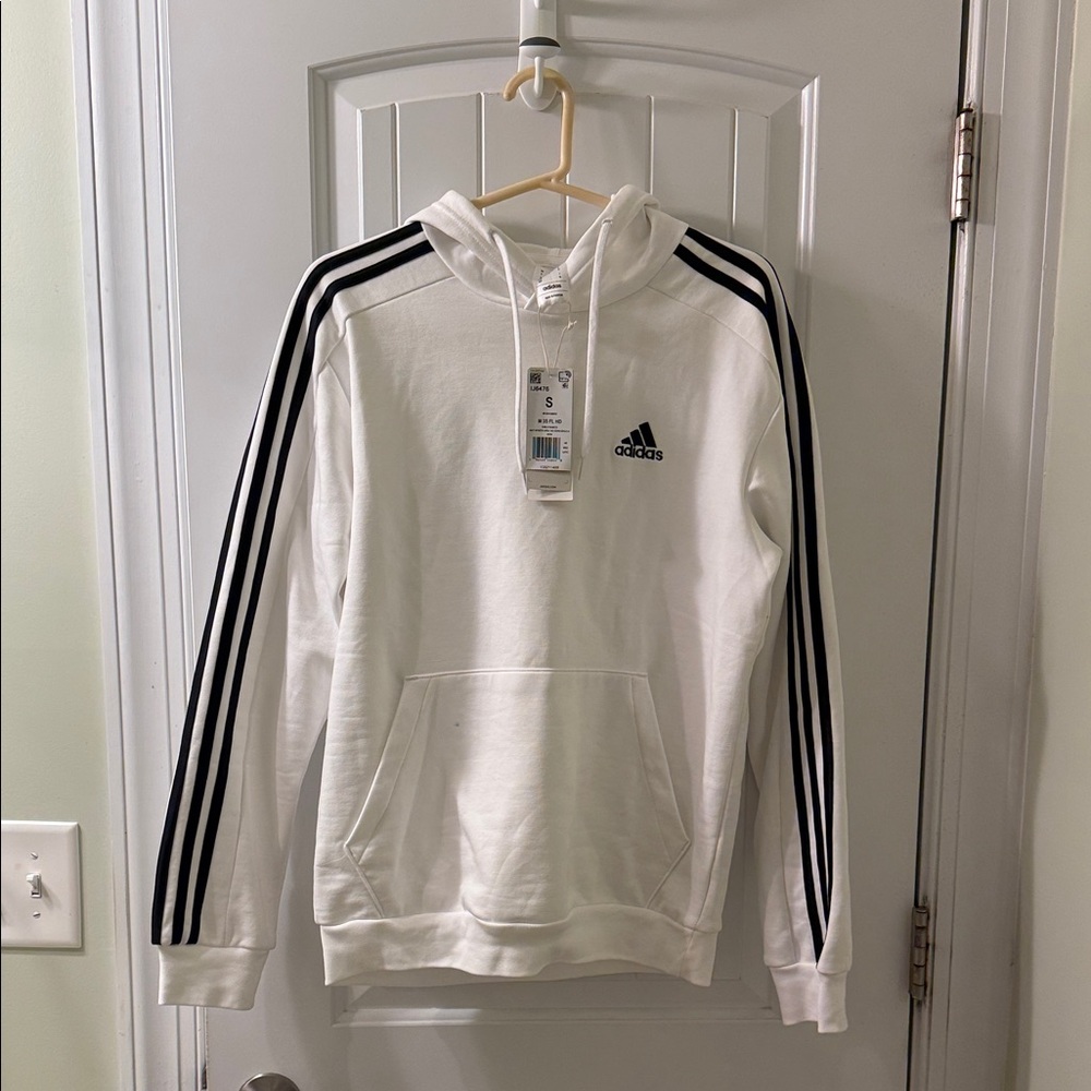 Adidas Men's White Hoodie with Black Accents